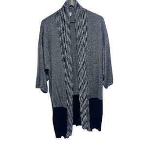 Chicos Cardigan Womens 12 L Gray Black Open Front Duster Colorblock Metallic